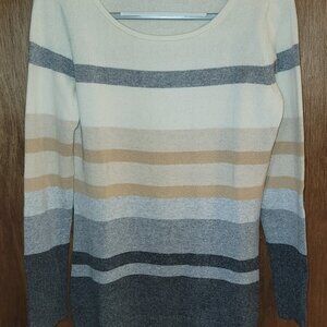 Athleta Cashmere Lodge Striped Long Sleeve Sweater M Soft Pullover Cozy Casual